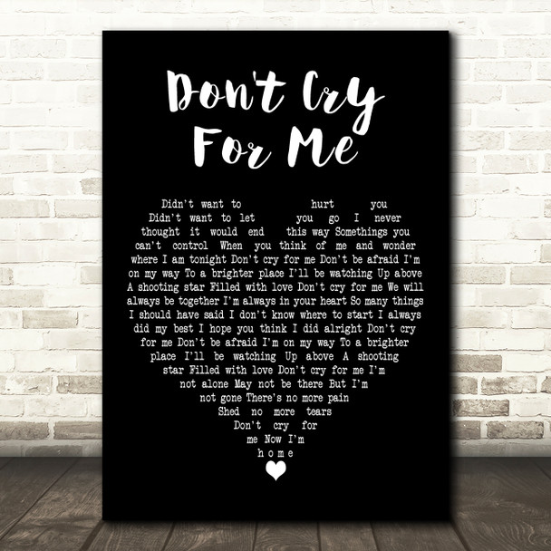 Sam Bailey Don't Cry For Me Black Heart Decorative Wall Art Gift Song Lyric Print