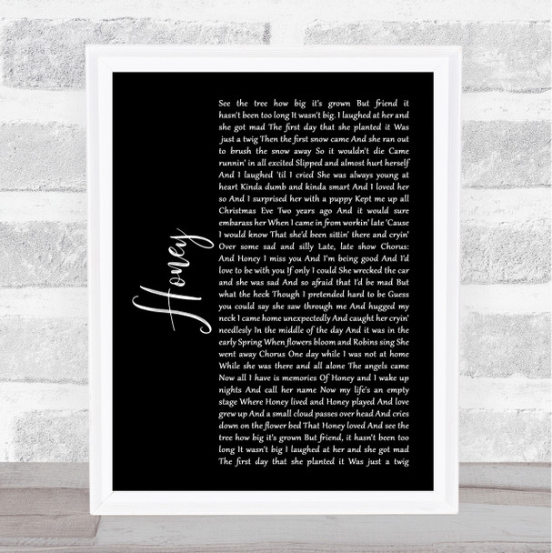 Bobby Goldsboro Honey Black Script Song Lyric Quote Print