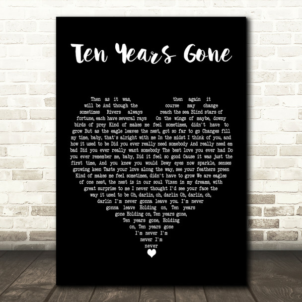 Led Zeppelin Ten Years Gone Black Heart Decorative Wall Art Gift Song Lyric Print