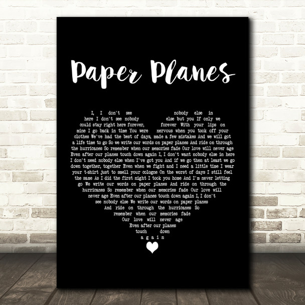 Alexander Jean Paper Planes Black Heart Decorative Wall Art Gift Song Lyric Print