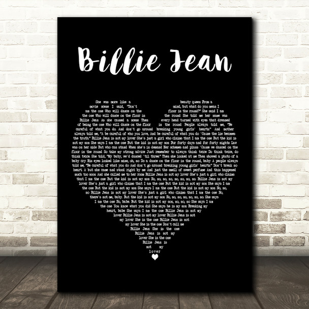 Michael Jackson Billie Jean Black Heart Decorative Wall Art Gift Song Lyric Print
