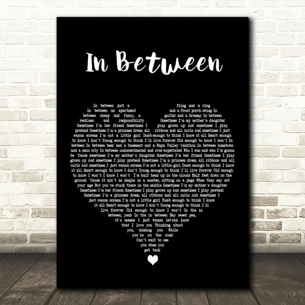 Kelsea Ballerini In Between Black Heart Decorative Wall Art Gift Song Lyric Print