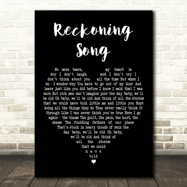 Asaf Avidan Reckoning Song Black Heart Decorative Wall Art Gift Song Lyric Print