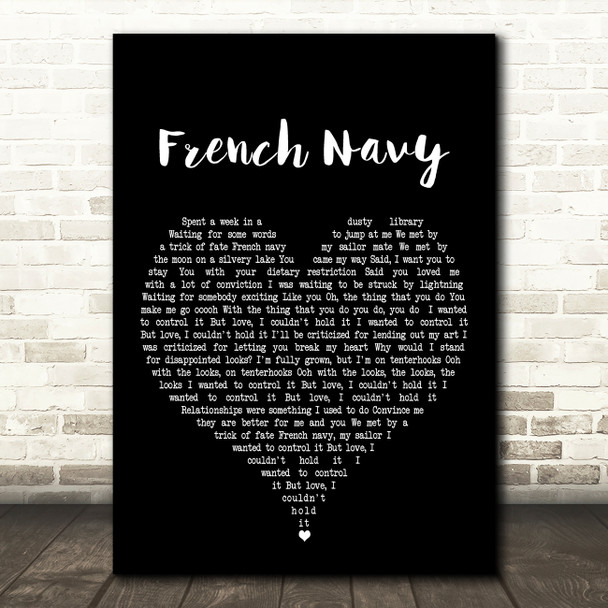 Camera Obscura French Navy Black Heart Decorative Wall Art Gift Song Lyric Print