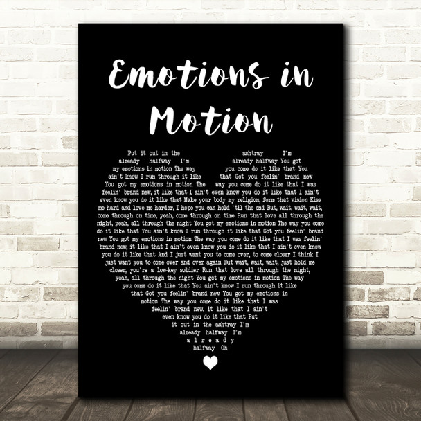 Clever Emotions in Motion Black Heart Decorative Wall Art Gift Song Lyric Print