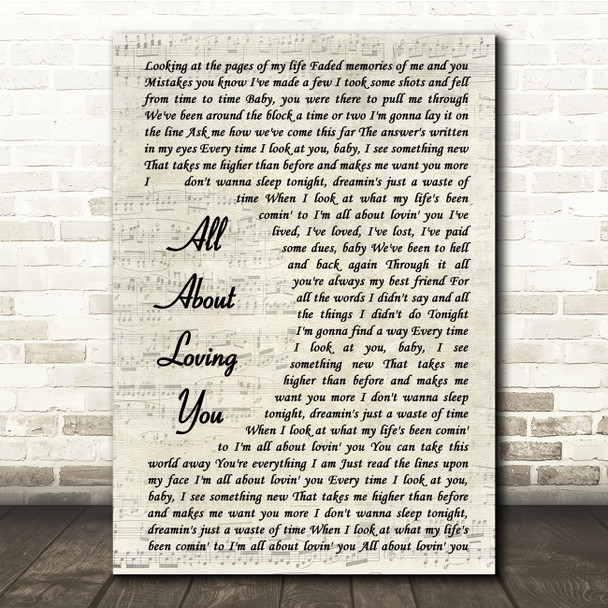 Bon Jovi All About Loving You Vintage Script Song Lyric Quote Print