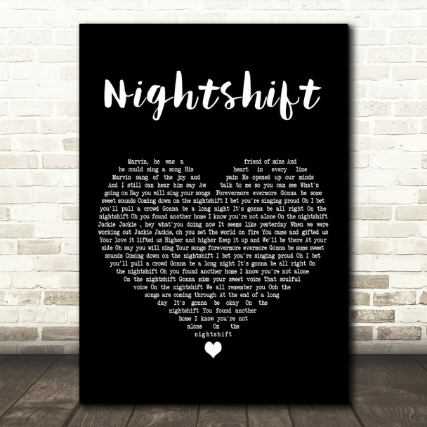 The Commodores Nightshift Black Heart Decorative Wall Art Gift Song Lyric Print