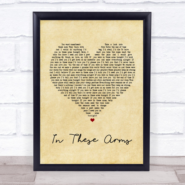 Bon Jovi In These Arms Vintage Heart Song Lyric Quote Print