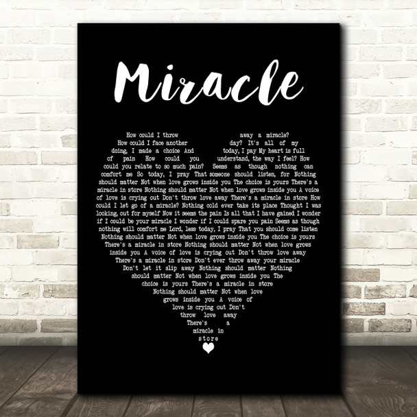 Whitney Houston Miracle Black Heart Decorative Wall Art Gift Song Lyric Print