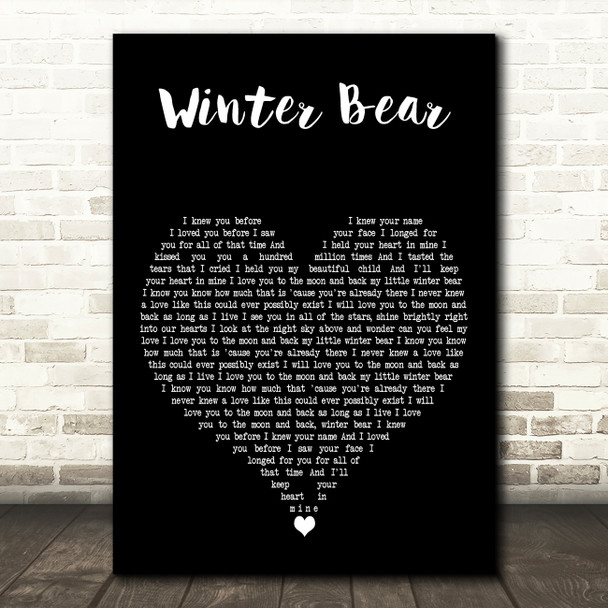 Coby Grant Winter Bear Black Heart Decorative Wall Art Gift Song Lyric Print