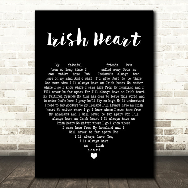 Derek Ryan Irish Heart Black Heart Decorative Wall Art Gift Song Lyric Print