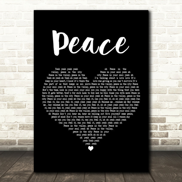 Sabrina Johnston Peace Black Heart Decorative Wall Art Gift Song Lyric Print