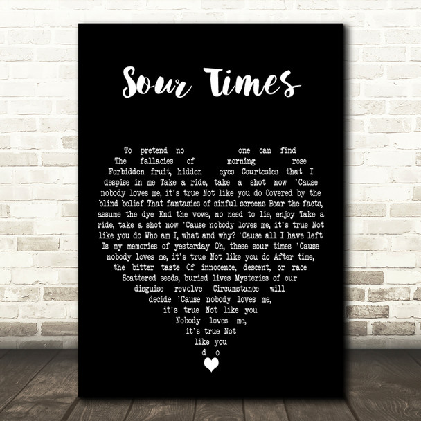 Portishead Sour Times Black Heart Decorative Wall Art Gift Song Lyric Print