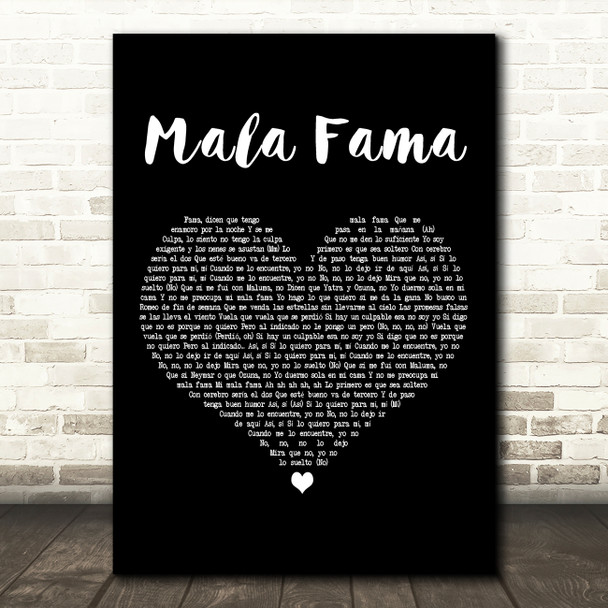 Danna Paola Mala Fama Black Heart Decorative Wall Art Gift Song Lyric Print