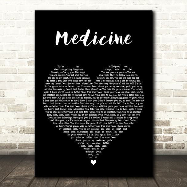 James Arthur Medicine Black Heart Decorative Wall Art Gift Song Lyric Print