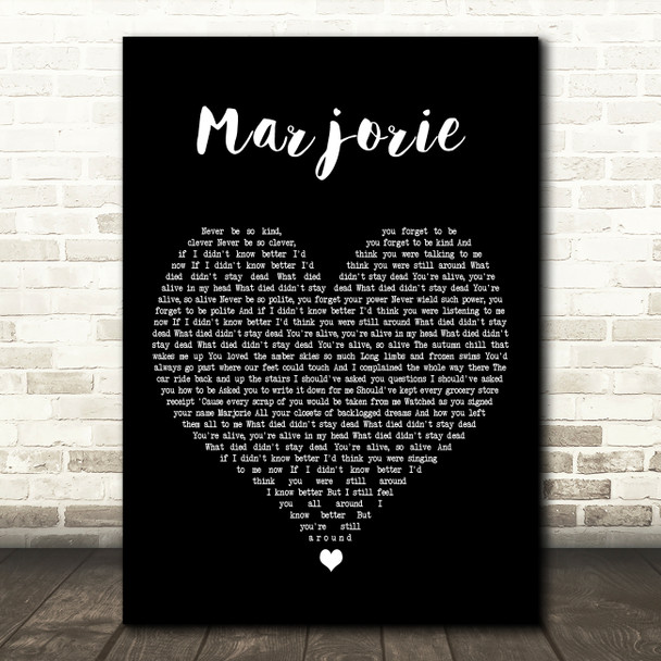 Taylor Swift marjorie Black Heart Decorative Wall Art Gift Song Lyric Print