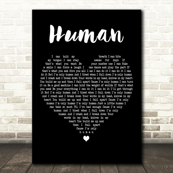 Christina Perri Human Black Heart Decorative Wall Art Gift Song Lyric Print