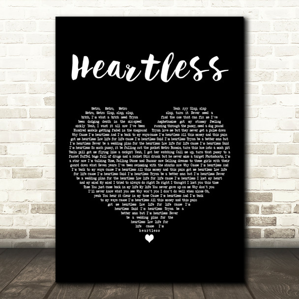 The Weeknd Heartless Black Heart Decorative Wall Art Gift Song Lyric Print