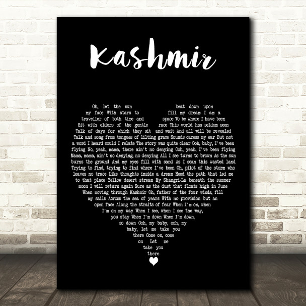 Led Zeppelin Kashmir Black Heart Decorative Wall Art Gift Song Lyric Print