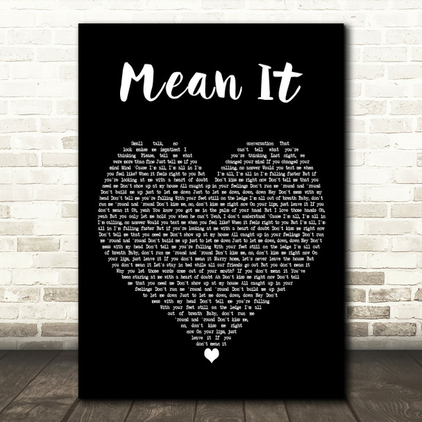 Lauv & LANY Mean It Black Heart Decorative Wall Art Gift Song Lyric Print