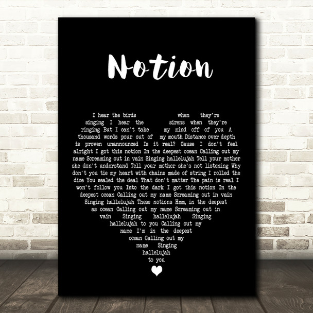 Tash Sultana Notion Black Heart Decorative Wall Art Gift Song Lyric Print