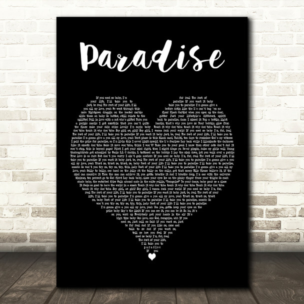 LL Cool J Paradise Black Heart Decorative Wall Art Gift Song Lyric Print