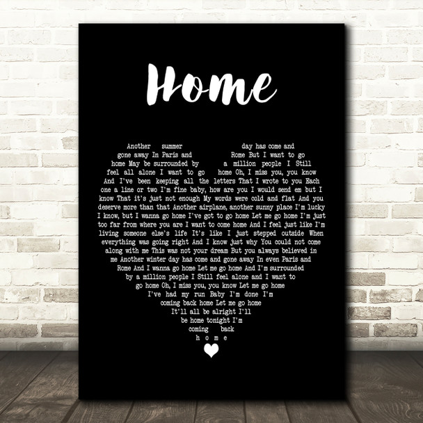 Blake Shelton Home Black Heart Decorative Wall Art Gift Song Lyric Print