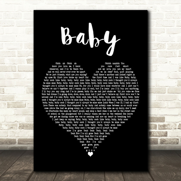 Justin Bieber Baby Black Heart Decorative Wall Art Gift Song Lyric Print