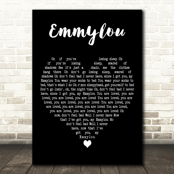 Vance Joy Emmylou Black Heart Decorative Wall Art Gift Song Lyric Print