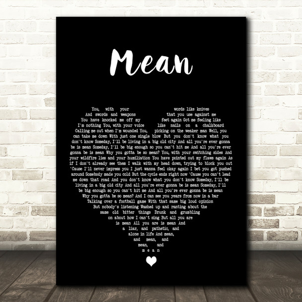 Taylor Swift Mean Black Heart Decorative Wall Art Gift Song Lyric Print