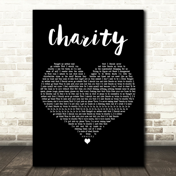 YUNGBLUD charity Black Heart Decorative Wall Art Gift Song Lyric Print