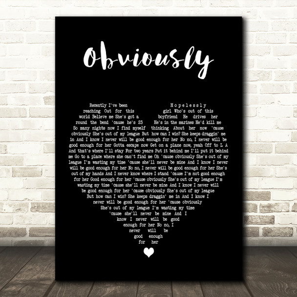 McFly Obviously Black Heart Decorative Wall Art Gift Song Lyric Print
