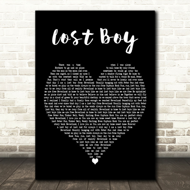 Ruth B Lost Boy Black Heart Decorative Wall Art Gift Song Lyric Print