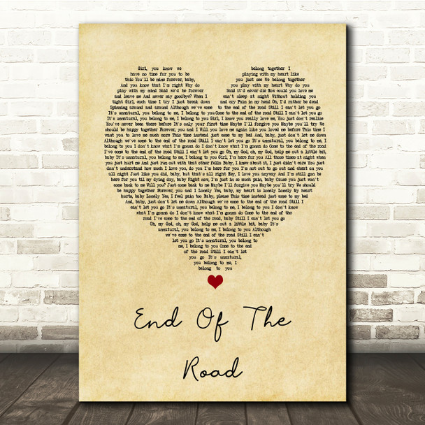 Boyz II Men End Of The Road Vintage Heart Song Lyric Quote Print