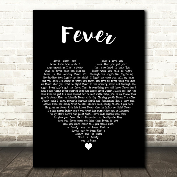 Peggy Lee Fever Black Heart Decorative Wall Art Gift Song Lyric Print