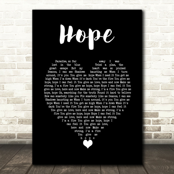 DubVision Hope Black Heart Decorative Wall Art Gift Song Lyric Print