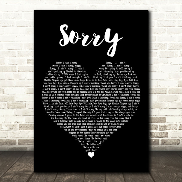 Beyoncé Sorry Black Heart Decorative Wall Art Gift Song Lyric Print