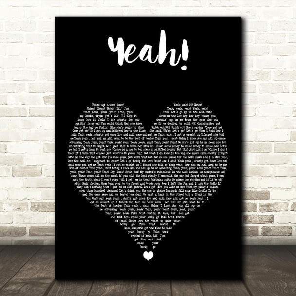 Usher Yeah! Black Heart Decorative Wall Art Gift Song Lyric Print