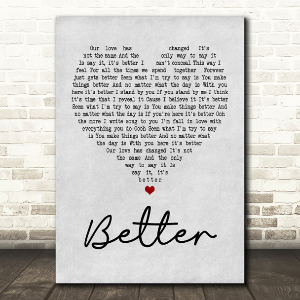 Boyzone Better Grey Heart Song Lyric Quote Print