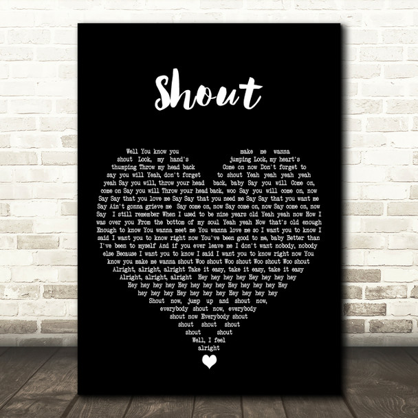 Lulu Shout Black Heart Decorative Wall Art Gift Song Lyric Print