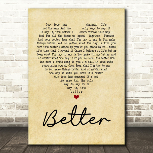 Boyzone Better Vintage Heart Song Lyric Quote Print