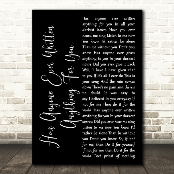 Stevie Nicks Has Anyone Ever Written Anything For You Black Script Wall Art Gift Song Lyric Print