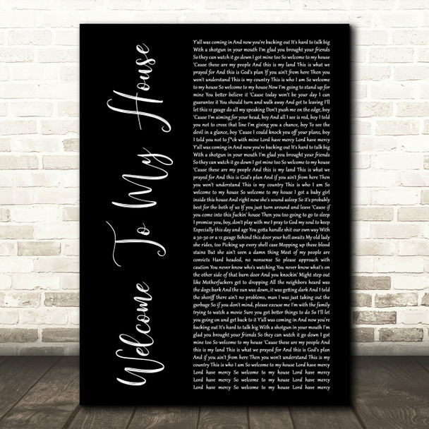 Nu Breed Featuring Jesse Howard Welcome To My House Black Script Wall Art Gift Song Lyric Print