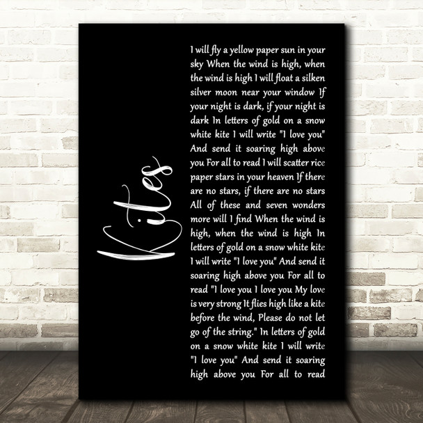 Simon Dupree And The Big Sound Kites Black Script Decorative Wall Art Gift Song Lyric Print