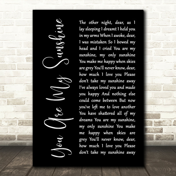 Johnny Cash You Are My Sunshine Black Script Decorative Wall Art Gift Song Lyric Print