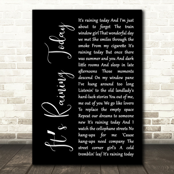 Scott Walker Its Raining Today Black Script Decorative Wall Art Gift Song Lyric Print