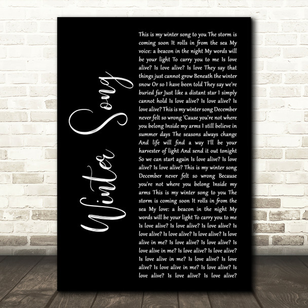 Sara Bareilles & Ingrid Michaelson Winter Song Black Script Wall Art Song Lyric Print