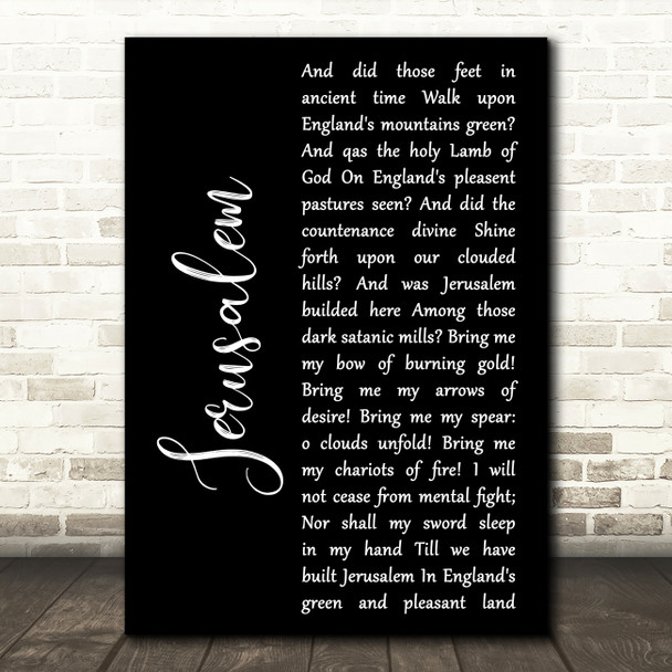 Hubert Parry Jerusalem Black Script Decorative Wall Art Gift Song Lyric Print