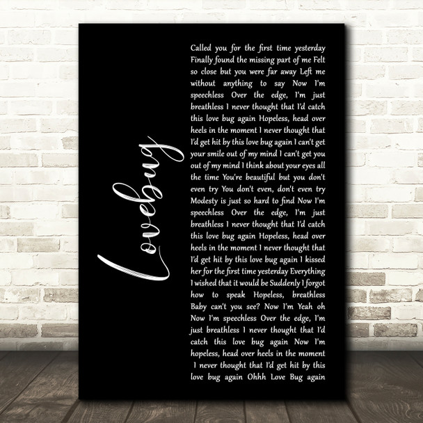 Jonas Brothers Lovebug Black Script Decorative Wall Art Gift Song Lyric Print