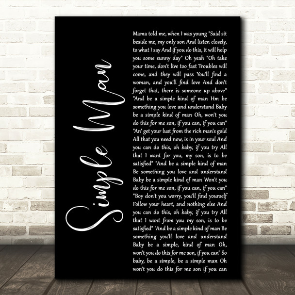 Shinedown Simple Man Black Script Decorative Wall Art Gift Song Lyric Print